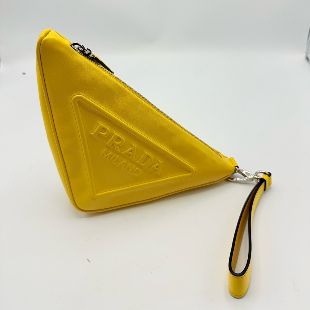 NWT Prada Yellow leather triangle pouch/ Clutch Bag $1,890